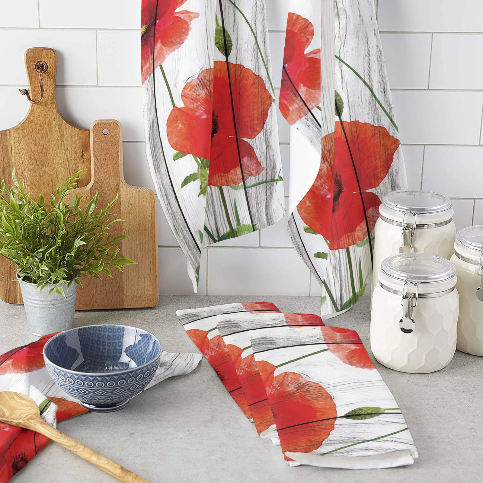 

Винтажное кухонное полотенце из микрофибры с красными цветами