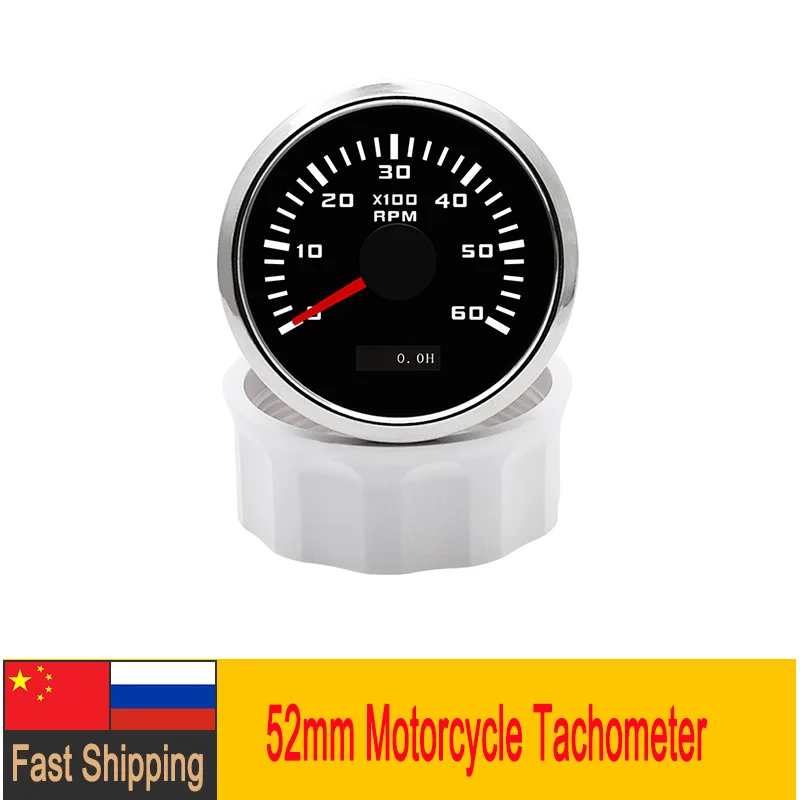 

52mm Pointer Tachometer 6000 RPM Tachometer Gauge With Red Backlight For Car Motor Boat Yacht RV 12/24V Waterproof
