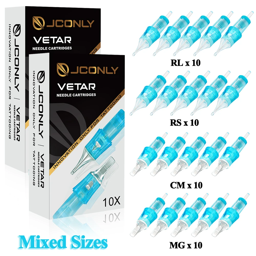 Фото 40/20/10 шт. JCONLY VETAR смешанные иглы для картриджей для татуировки RL RS M1 CM одноразовые стерилизованные иглы для картриджей для тату-машины №1