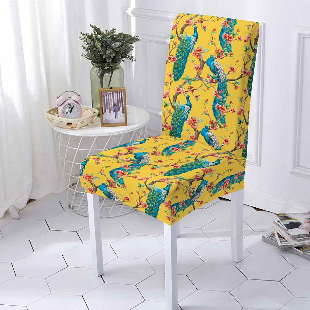 

Colorful Feather Print Seat Chair Cover Elastic Chair Cover For Wedding Banquet Polyester Stretch Seat Protector Multiple Size