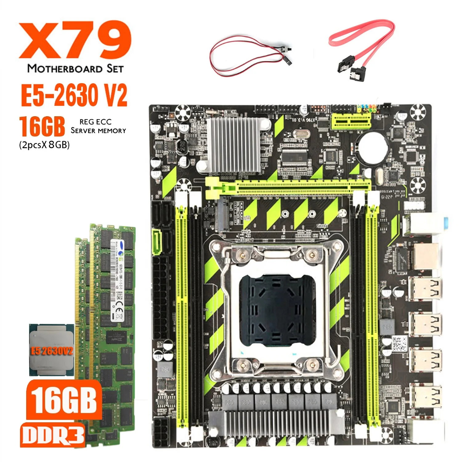 X79G X79 материнская плата LGA2011 Mini-ATX Combos E5 2630 V2 ЦПУ 2 шт. x 8 ГБ = 16 ГБ DDR3 ОЗУ 1600 МГц PC3 12800R ОЗУ