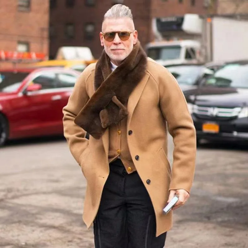 

2023 Casual Mens Wool Coat Youth Suit Autumn and Winter New Trend Mens Solid Color Slim Woolen Coat