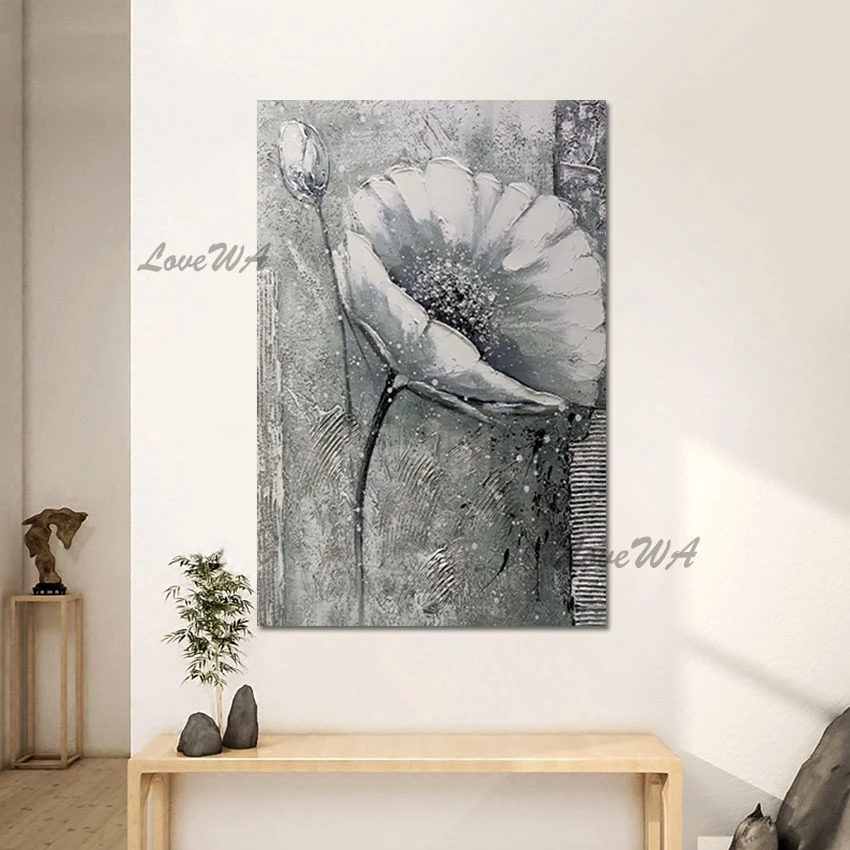 

Современные красивые Серые цветы акриловый дизайн Картина маслом Ручная роспись нож художественные картины на холсте для украшения отеля