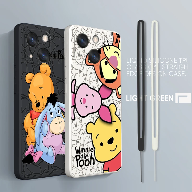 

Disney Winnie The Bear Phone Case For iPhone 14 13 12 mini 11 Pro Max 8 7 Plus XR XS X Liquid Rope Funda Cover