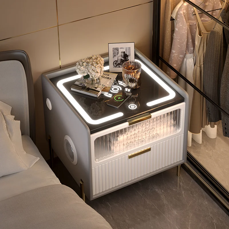 

Nordic Smart Bed Side Table Modern Auxiliary Luxury Bluetooth Night Table Narrow Minimalist Nachtkastje Furniture LJ50BT