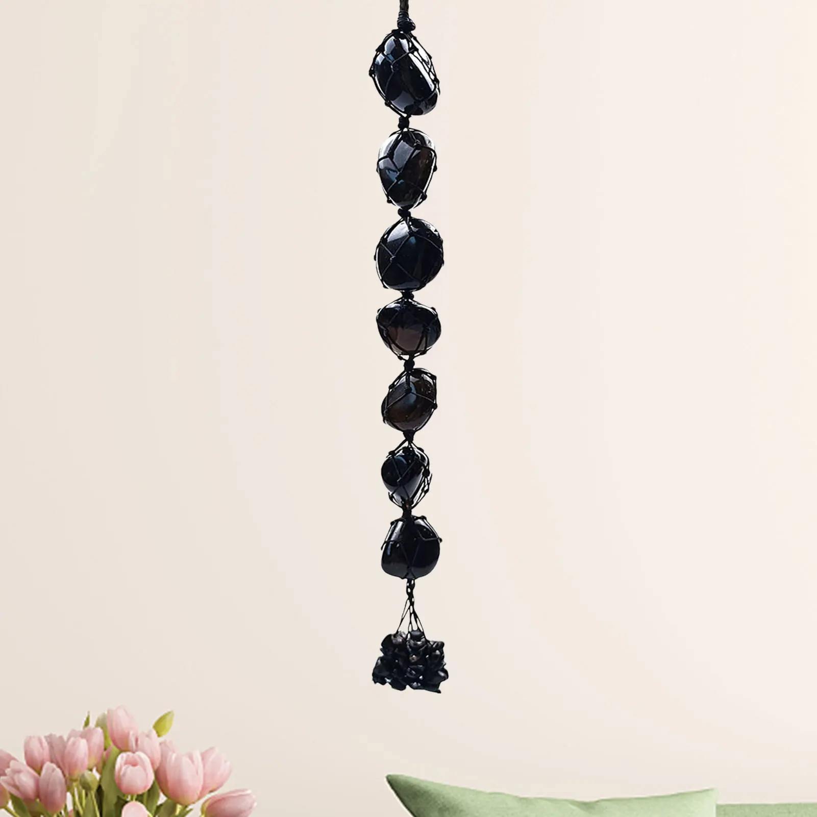 

Chakra Hangings Ornament Obsidian Healing Stones Pendants 7 Chakras Woven Pendant Handmade Crystal Hangings Decor for Home Car
