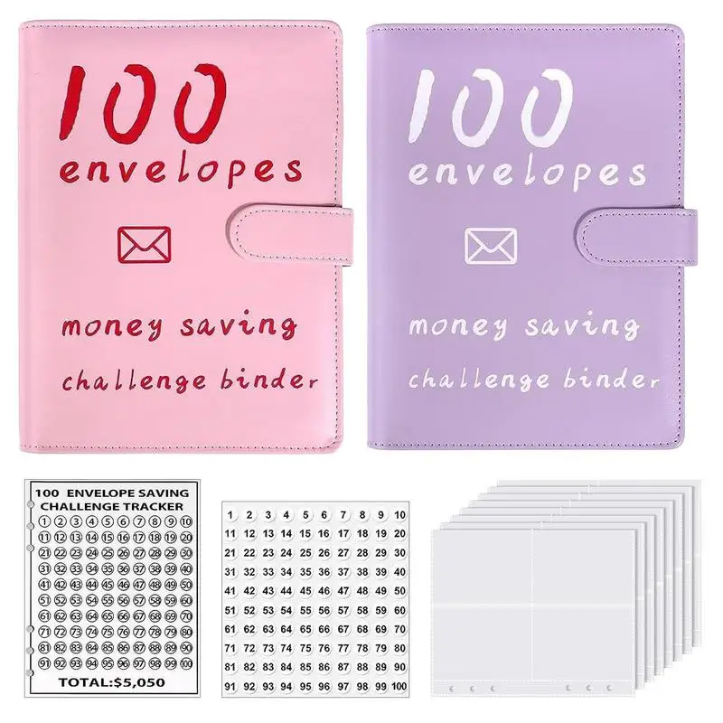

100 Envelope Challenge Binder PU Leather Money Saving Wallet creative Budget Binder Travel Diary for Offices Christmas Gifts