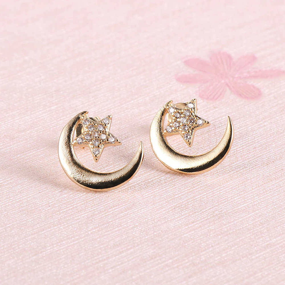 

18K Gold Plated Moon Star Stud Earring Simple Cheap Ear Piercing Earrings Studs High Quality Women Jwellary