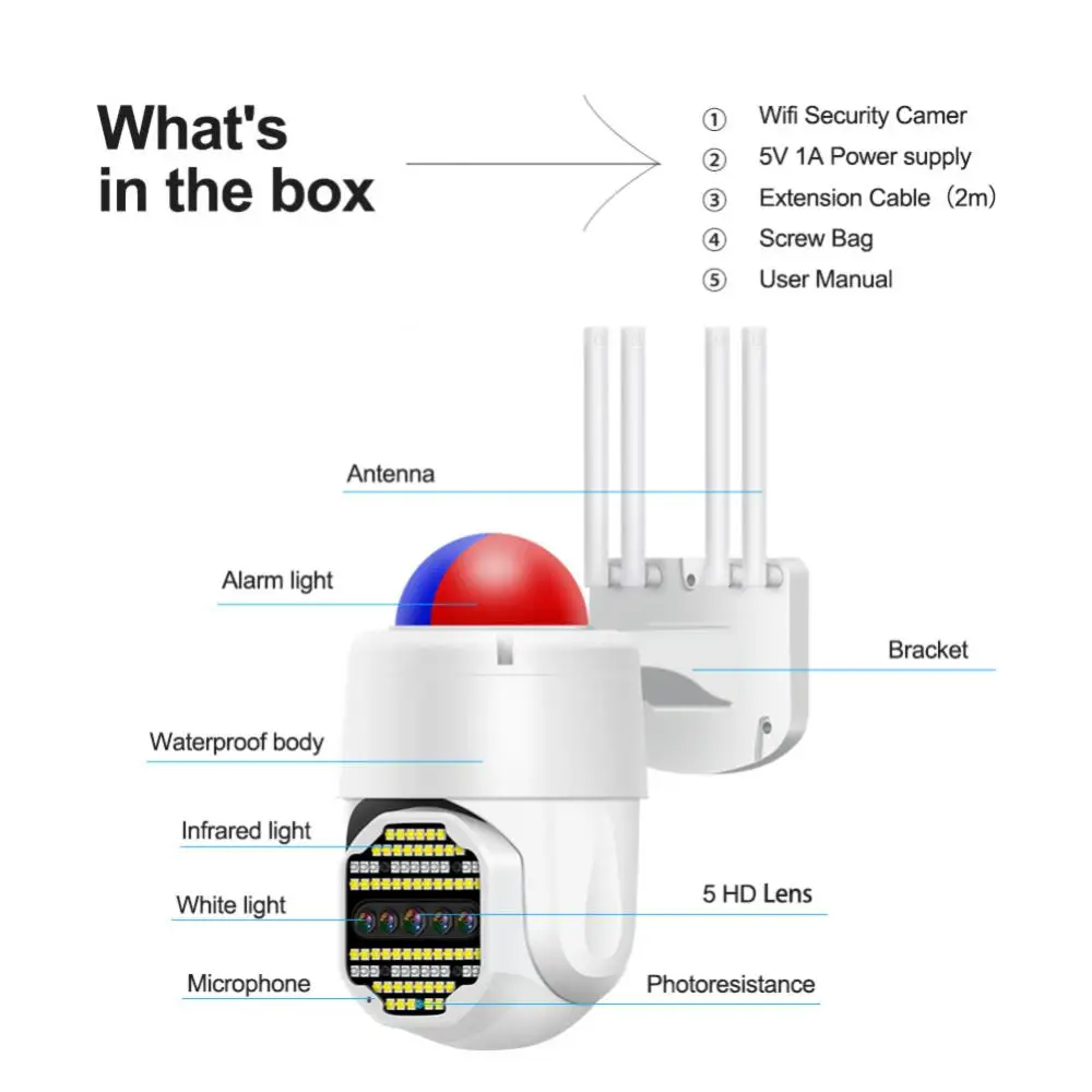 

Камера видеонаблюдения с автоматическим слежением, инфракрасная ночная водонепроницаемая wi-fi камера 1080p, камера с датчиком движения Ptz