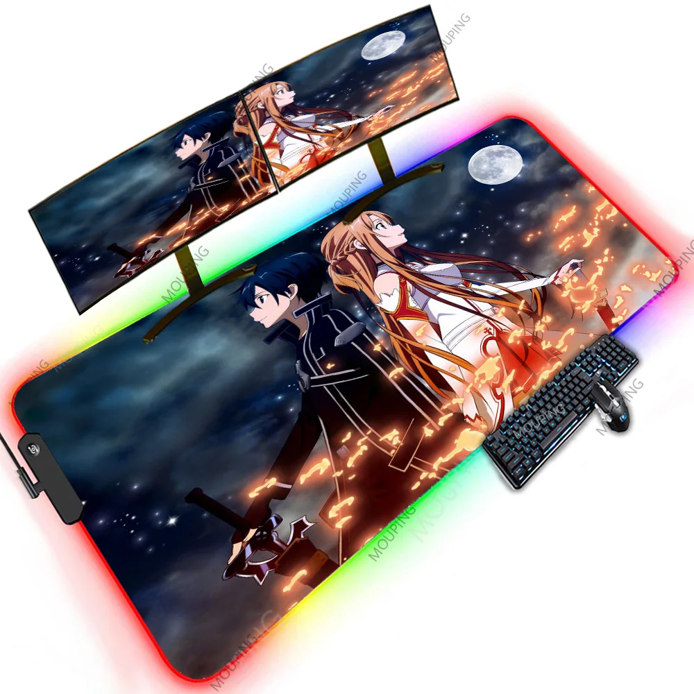 

Sword Art Online Japanese Anime Mouse Pads 120x60 Oversized Backlit Led Rgb Deskmat Computer Accessories Decoration Laptop XXXXL