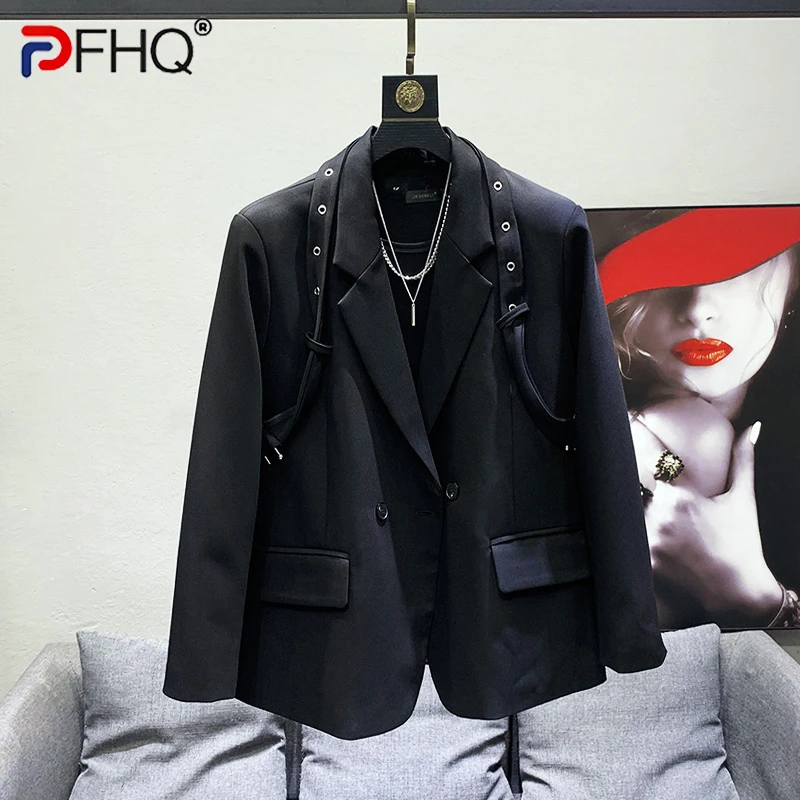 

PFHQ Summer High Quality Elegant Stylish Men's Causal Blazer Coat 2023 Original Design Strap Decorate Suit Jackets Tide 21F2255