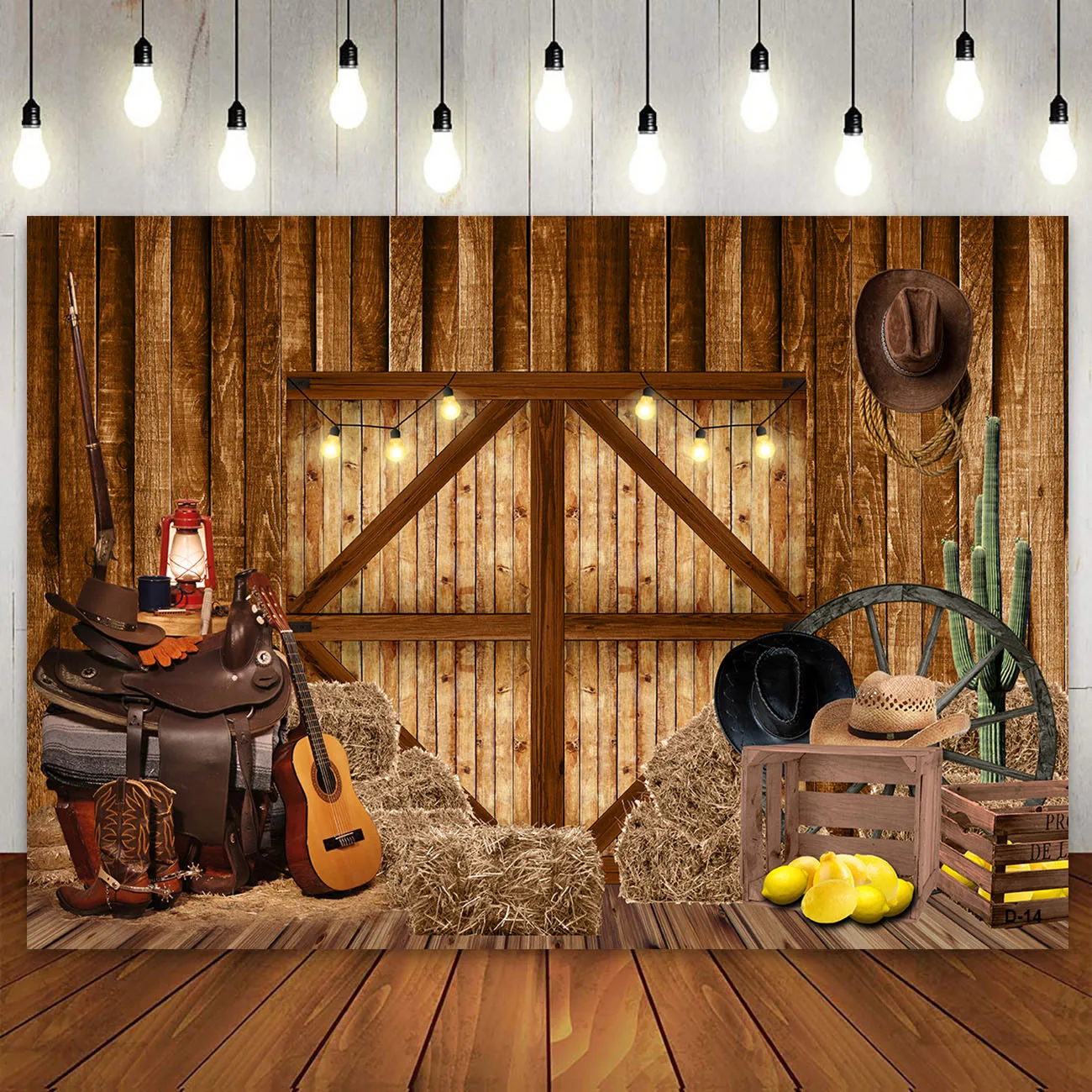 

Western Cowboy Birthday Party Decor Backdrop Wild West Farm Rustic Wooden House Warehouse Barn Banner Photography Background