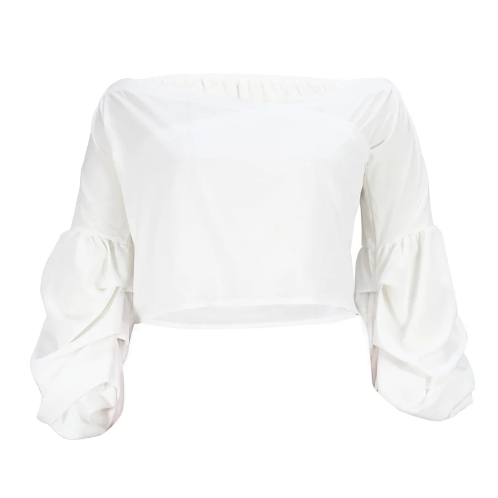 Plus Size Tops Women's Fashion Sexy Slim Lantern Sleeve Crossed Off Shoulder Off-the-shoulder Solid Color Large Women Clothing
