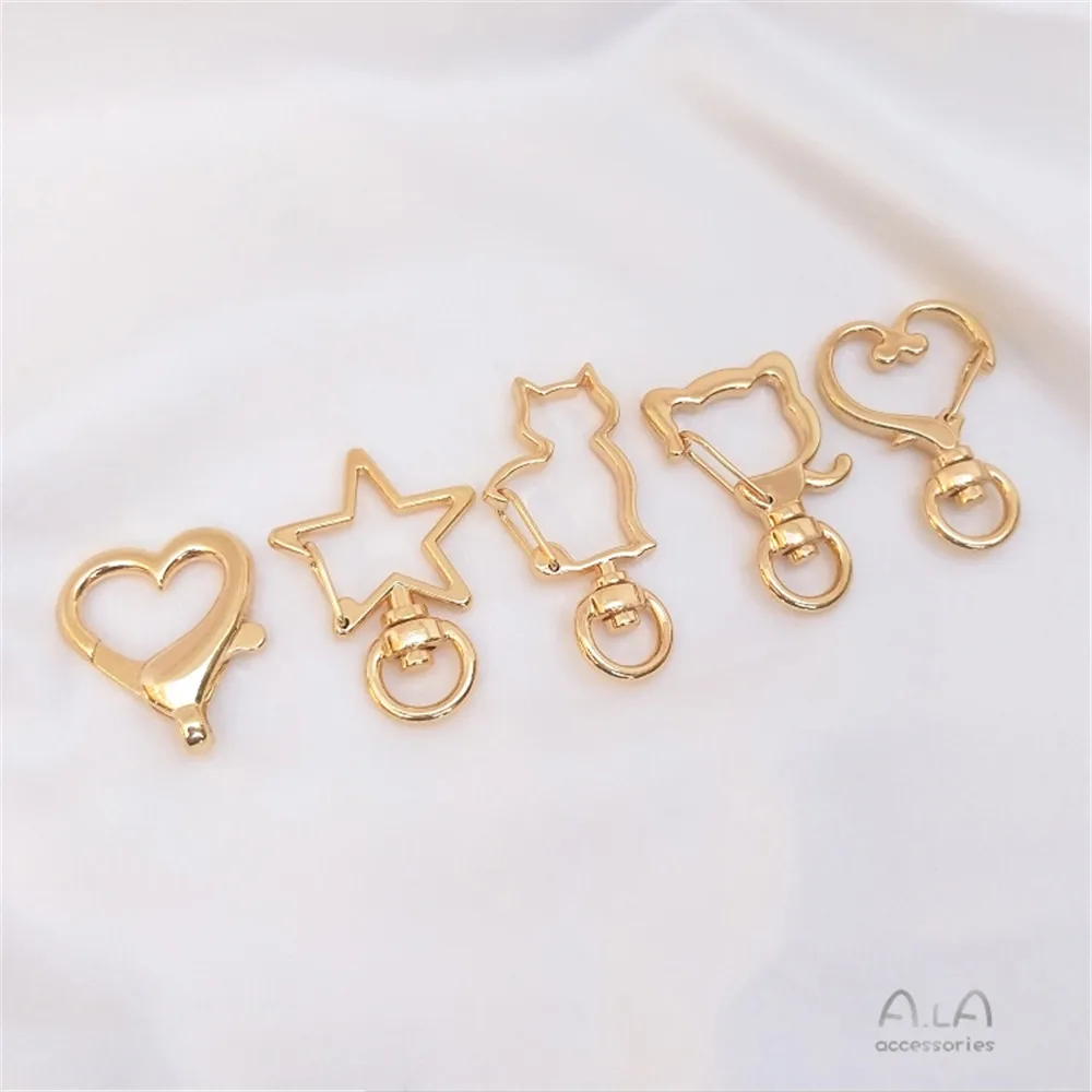 

14K Gold Filled Plated Cat five-pointed star key chain Heart-shaped spring Lobster clasp bag Clasp DIY handmade accessories
