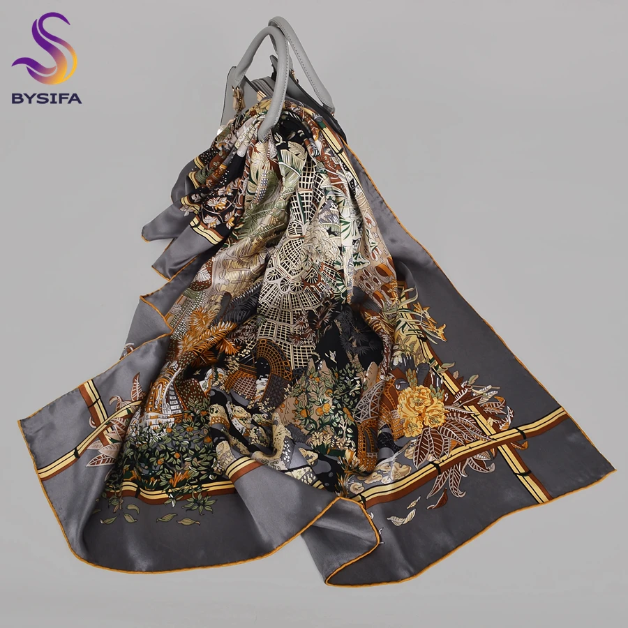 Cheap BYSIFA | Neue Schwarz Gold 100% Seide Schal Hijab Marke Plaisley Design Herbst Winter Sambo Natürliche Seide Schals Schals Capes 110*110CM