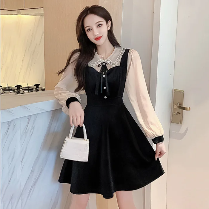 Винтажное бархатное черное платье Neploe с рукавами-фонариками Вечернее