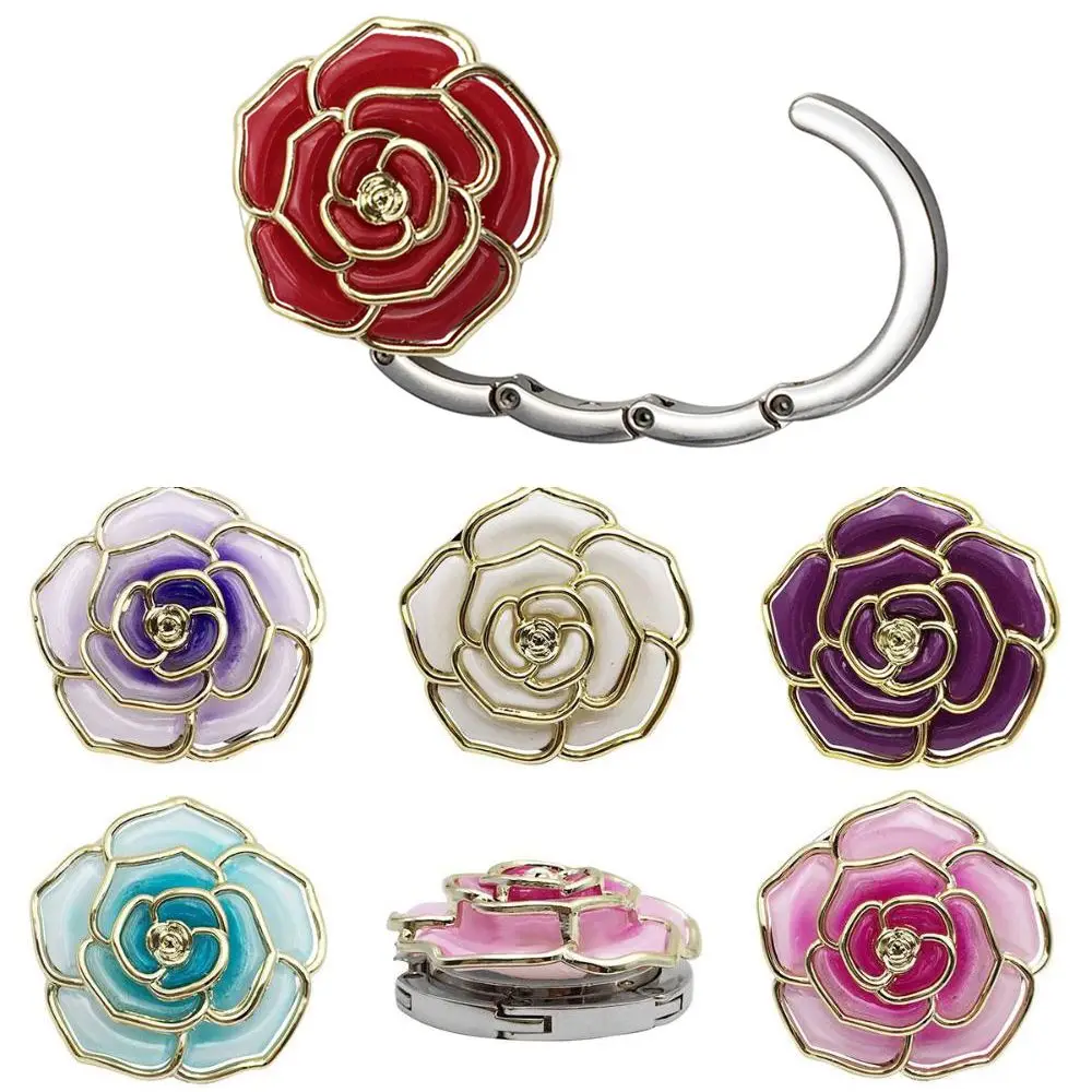 

1 шт. подвесной держатель с розовым цветочным узором, уникальный складной портативный Настольный крючок с застежкой, держатель для кошелька...