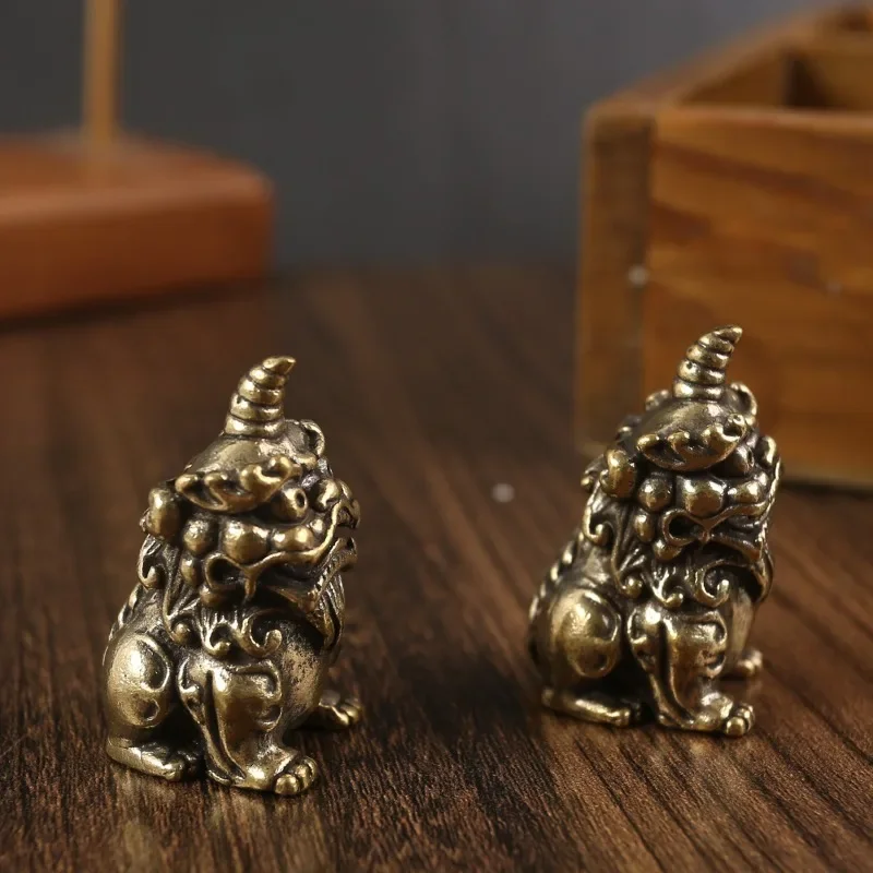 Антикварная медная статуя китайского единорога маленький орнамент винтажные
