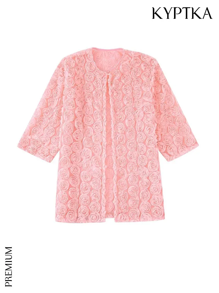 

Женская куртка с цветочной аппликацией KYPTKA, красная винтажная куртка с круглым вырезом и рукавом три четверти, верхняя одежда,