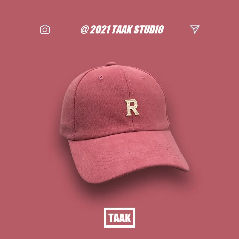 

[Hot Sale] R Alphabet Peaked Cap Plum Color Hat Female Spring and Summer Korean Style Versatile Ins Baseball Cap Trendy Sun