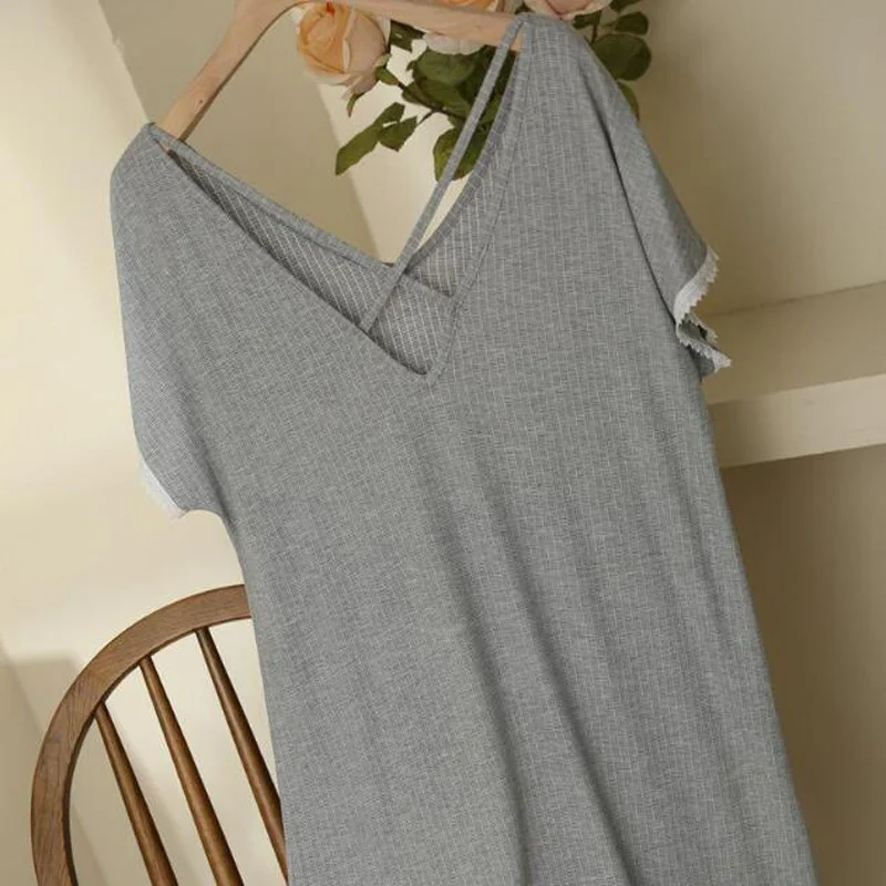 Summer Women Nightdress V-neck Lace Sexy One-piece Sleepwear Short Sleeveless Nightgown