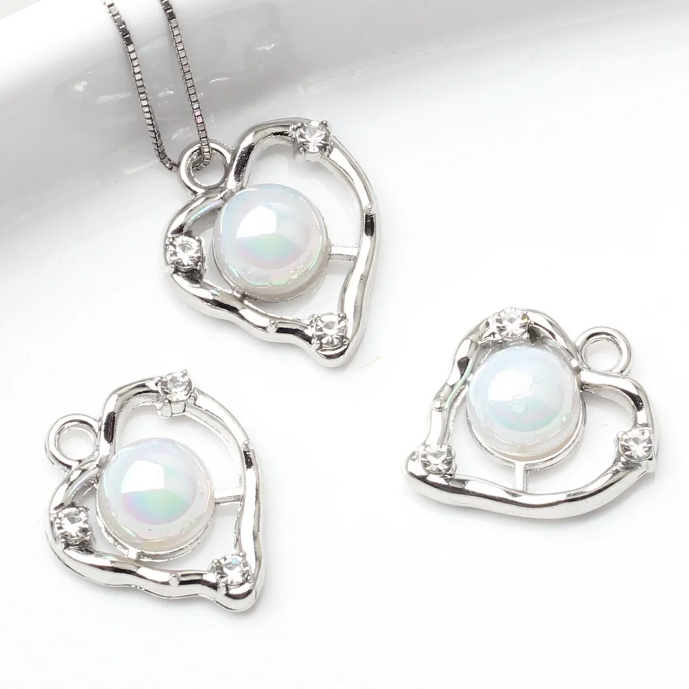 

10pcs Alloy Metal Inlaid Imitation Pearl Flower Charm Hollow Out Heart Pendant For DIY Ornaments Earring Necklace Bracelet Gifts