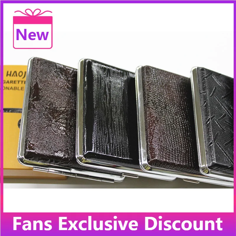 

2022 NEW Leather Cigarette Case Personalized Creative 20 Sticks With Brown Case Holder Metal Leather Holds Rubber Band Gift Box