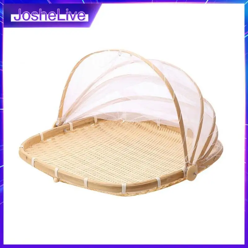 

Бамбуковые корзины для хранения от комаров, Складная ручная плетеная Подающая палатка для еды, пылезащитная крышка для фруктов, сетчатая палатка для пикника