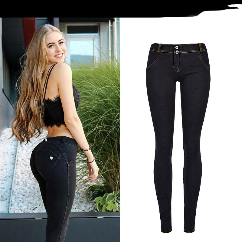 

Women's Black Leggings Denim Pants Elastic Shaping Hip Push Up Black Sexy Low Waisted Tights Jeans Butt Lift Pantalones De Mujer