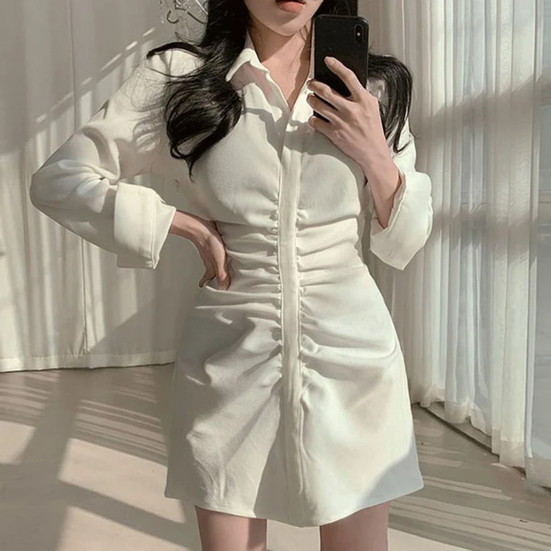 

Party High Waist A-Line Dress Korean Luxury Long Sleeve 2022 Woman Autumn Elegant Spring Dresses Women Slim Sexy Solid Color