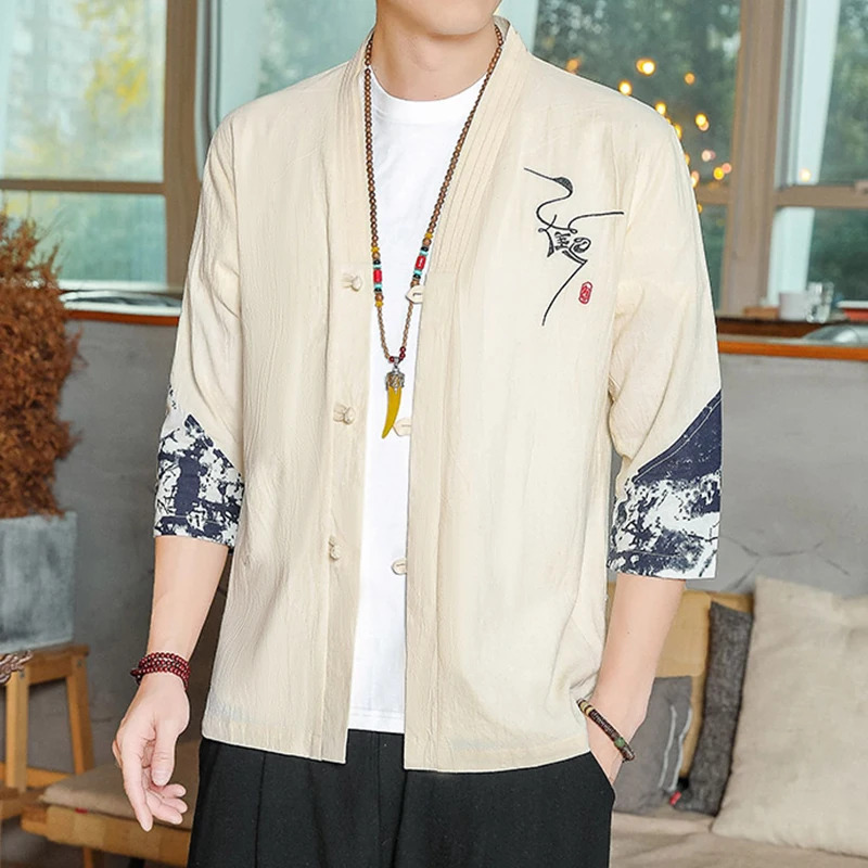 

Plus Size Men Japanese Kimono Men Single Breasted Streetwear Male Shirt Mens Shirt Traditional Chinse Summer Clothing 4XL 5XL