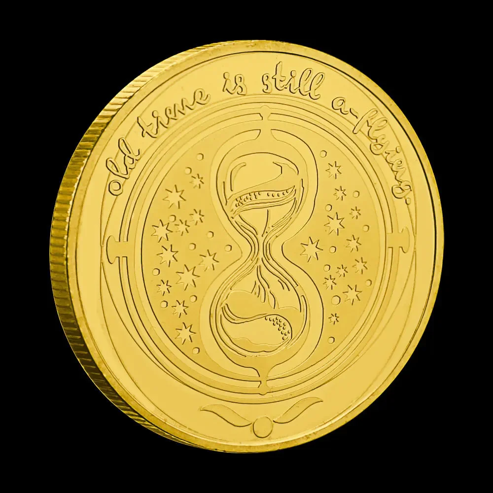 Коллекционная позолоченная сувенирная монета с мерцающими зубьями старого