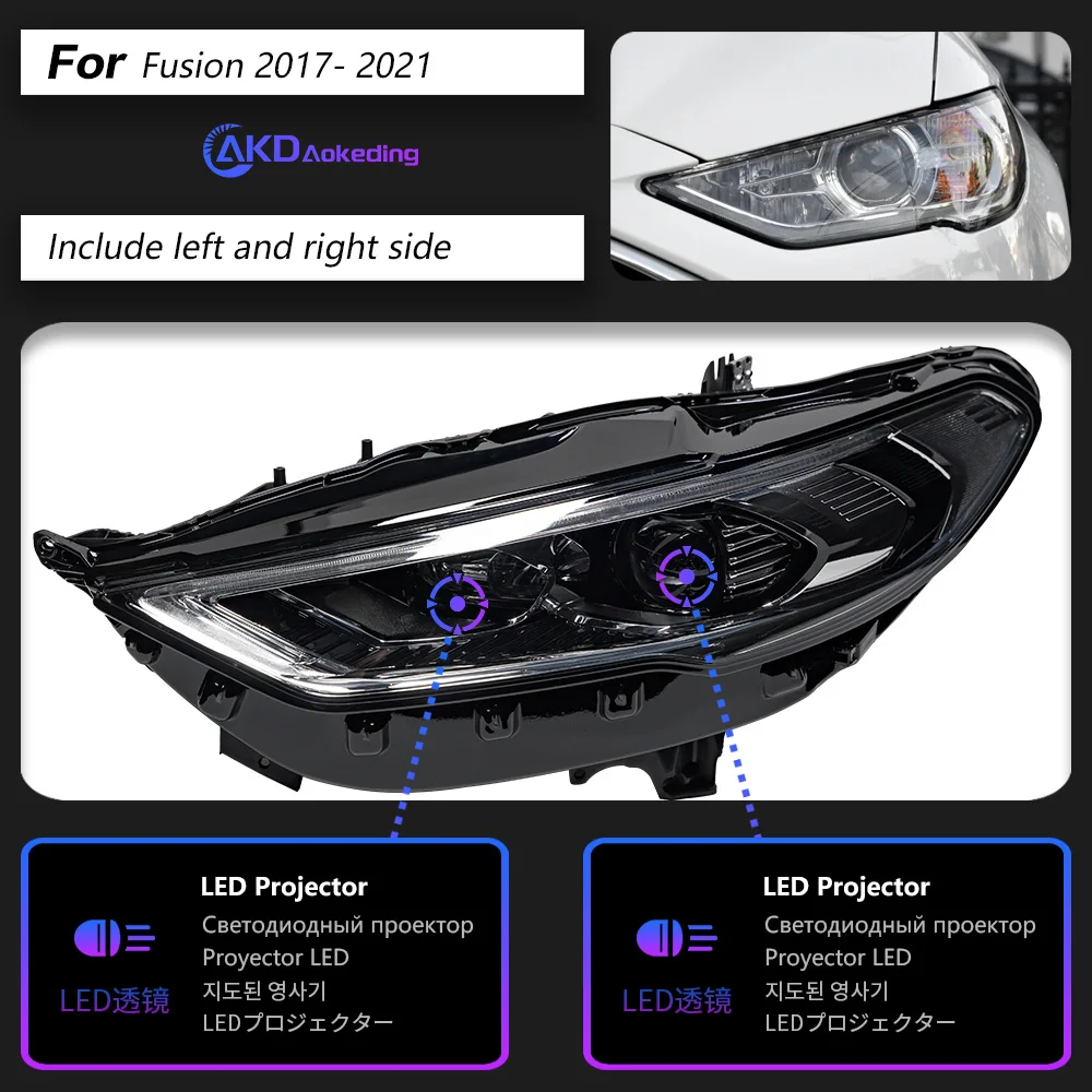 

Автозапчасти для Ford Fusion Mondeo, фары 2017-2021, стиль, дневные огни, двойной проектор, модифицированные автомобильные аксессуары