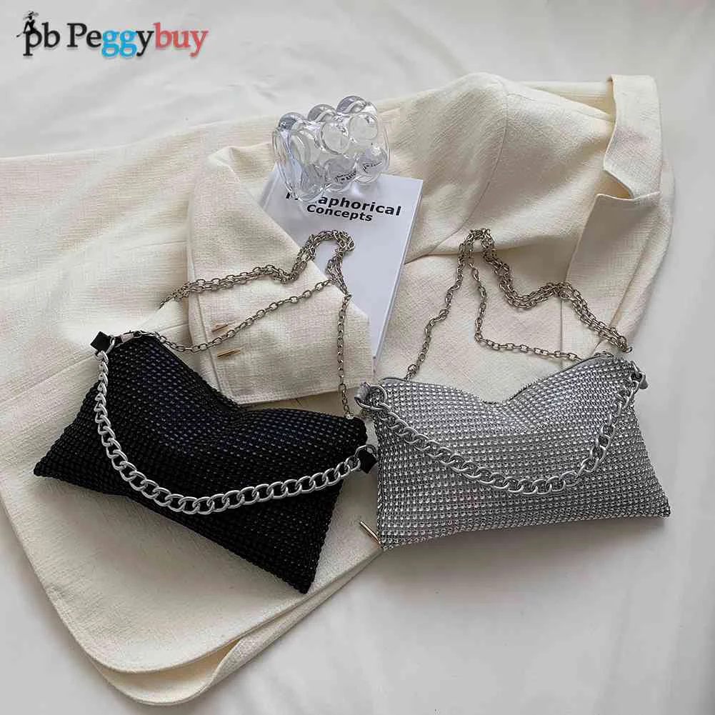 

Fashion Rhinestone Shoulder Messenger Bag Shiny Design Chain Shoulder Bags Female Portable Handbags Streetwear