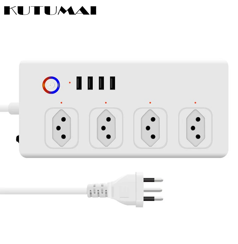 Brasil WiFi Power Strip Brazil Standard EU Plug Tuya Smart Socket 4 Outlet 4USB Ports Works With Alexa Google Home Voice Control