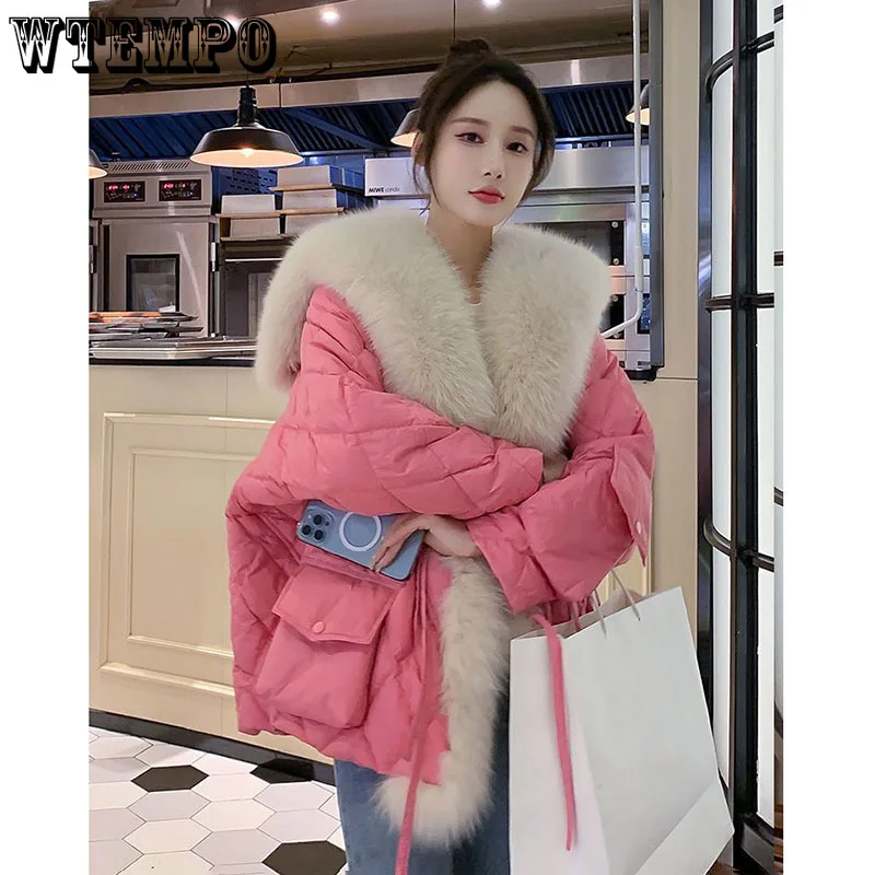 

Женский свободный пуховик с воротником-лодочкой, повседневный утепленный кардиган из искусственного лисьего меха, модная зимняя куртка в Корейском стиле