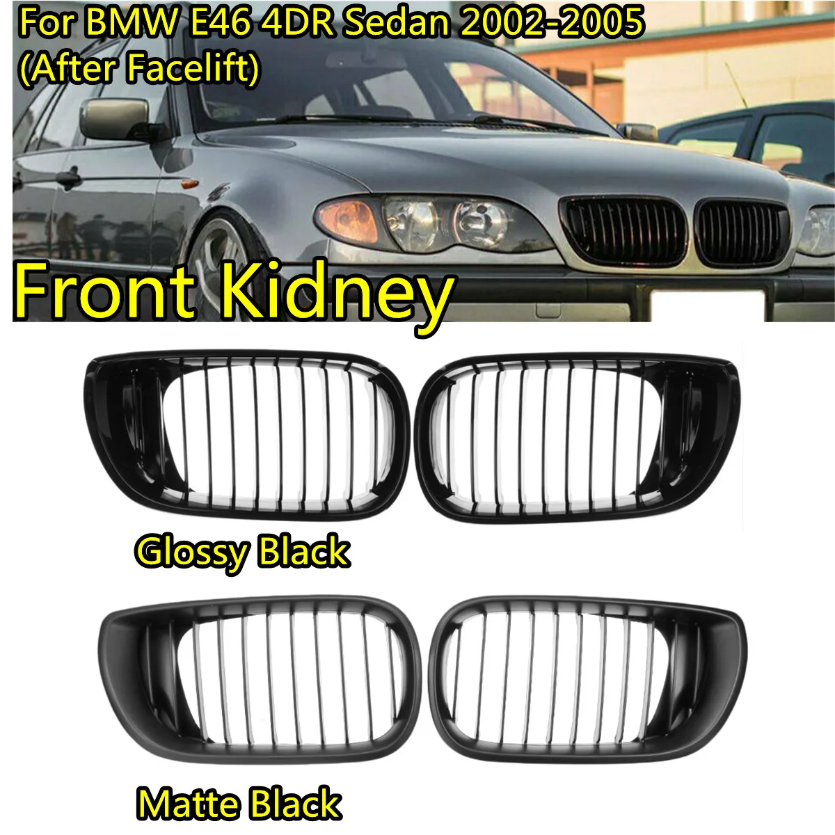 

RM-CAR Racing Grille For BMW 3 Series E46 4 Door 2002-2005 Car Front Bumper Center Kidney Grille Racing Grille Grill Replacement