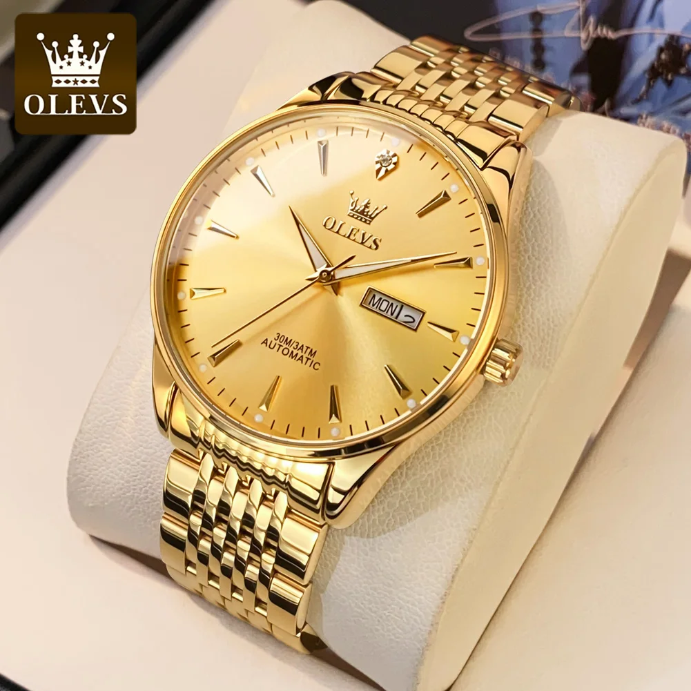 OLEVS New Luxury Gold Mechanical Watches Mens Luminous Hands Waterproof Automatic Watch For Men Clock Relogio Masculino 6635