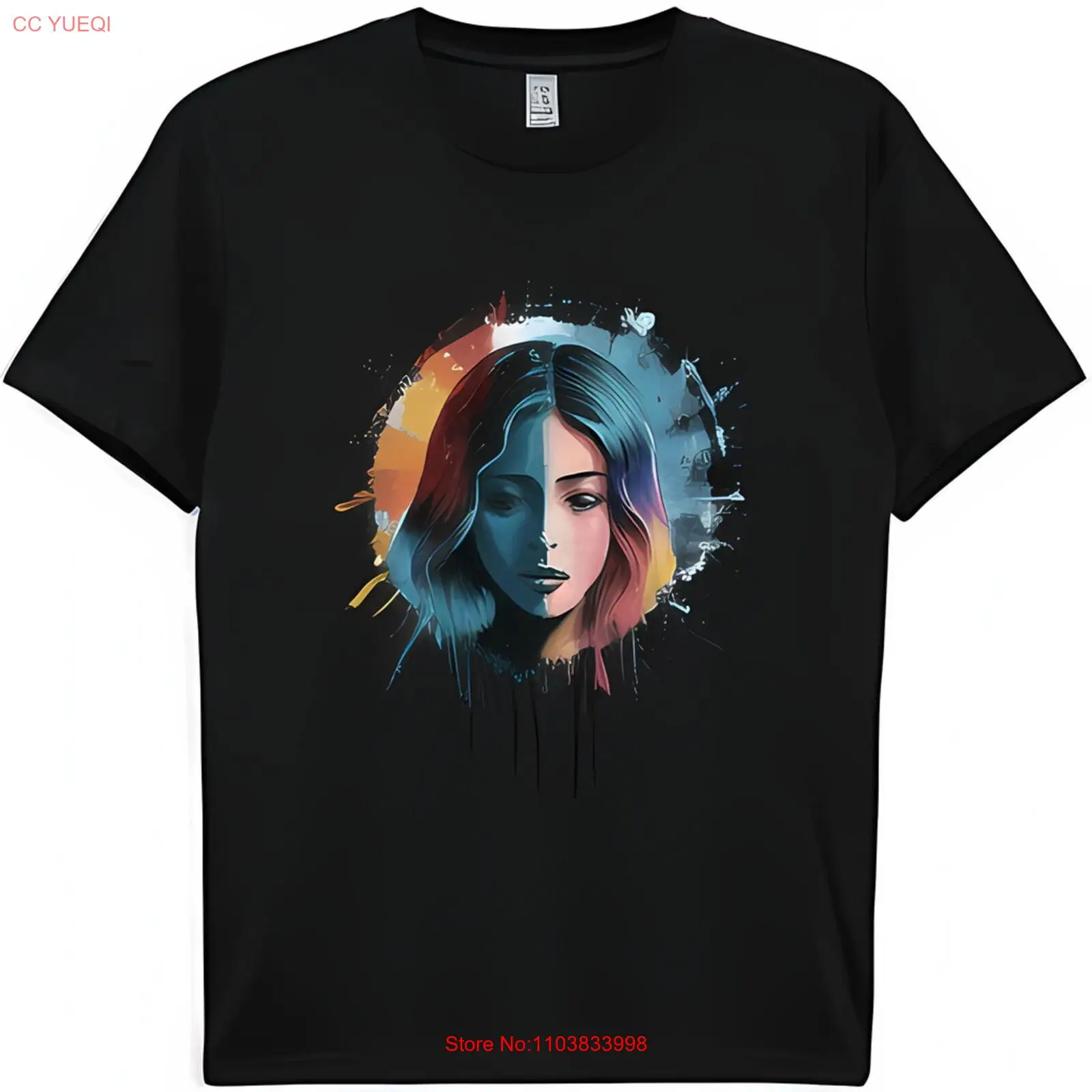 Потрясающая черная футболка с абстрактным изображением лица женщины цифровой