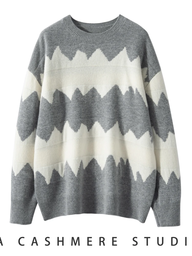 Новый шикарный женский кашемировый свитер с круглым вырезом дизайнерский