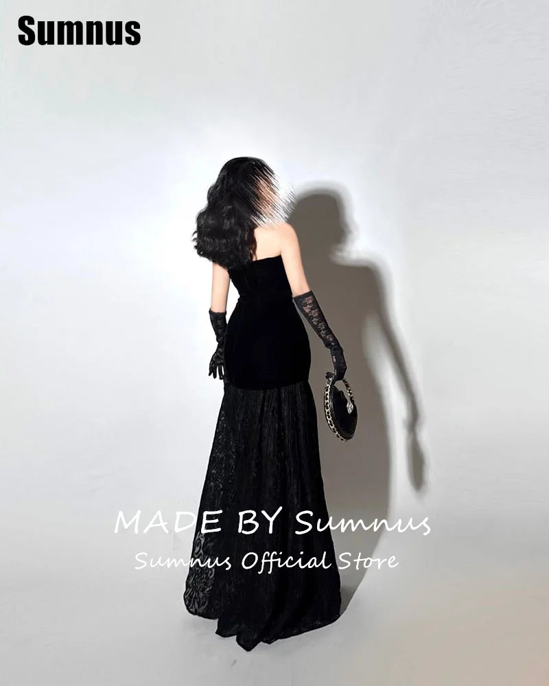 Sumnus Mermaid Black Velour Prom Dresses Elegant Lace Strapless Evening Dress Floor Length Sleeveless Formal Gowns Customized (art.: 3920cb9304cd8) - 3920cb9304cd8