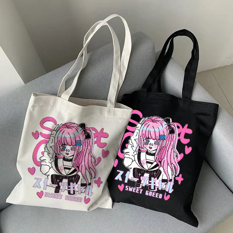 

Japanese cartoon anime print bag E-girl Gothic Harajuku fashion casual women's shoulder bag 2022 new shopper canvas bag Kawaii