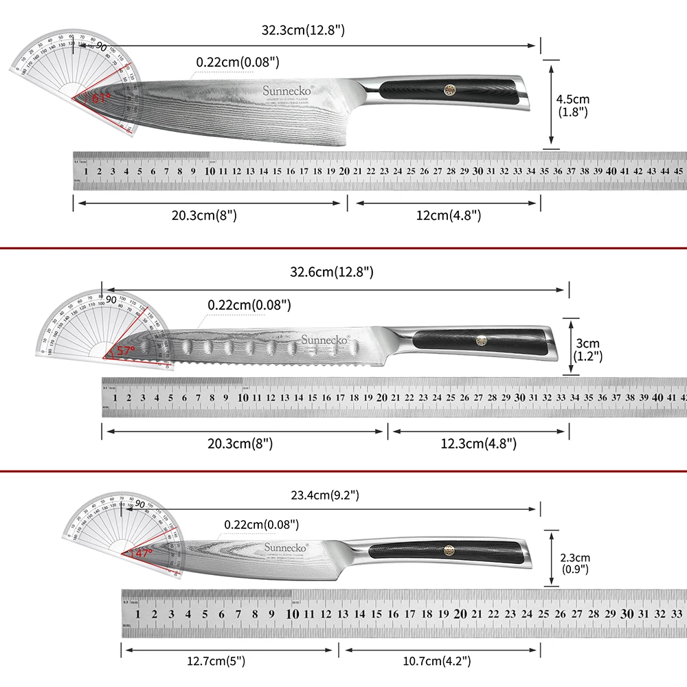 Набор кухонных ножей из дамасской стали SUNNECKO 8 Дюймов 5 дюймов