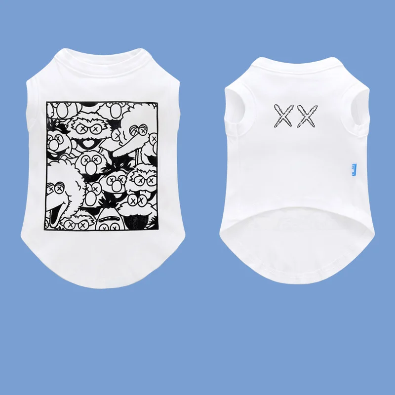 

Pet Dog Clothes Solid Anime Vest for Dogs Clothing Cat Small Sesame Street Print Cute Thin Spring Summer White Fashion Boy Girl