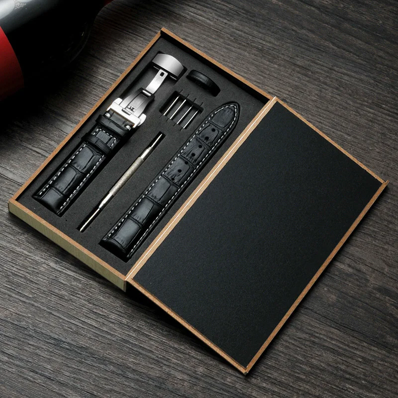 

Ремешок кожаный мужской для наручных часов, черный складной браслет с застежкой, 12 14 1618 20 22 24 мм