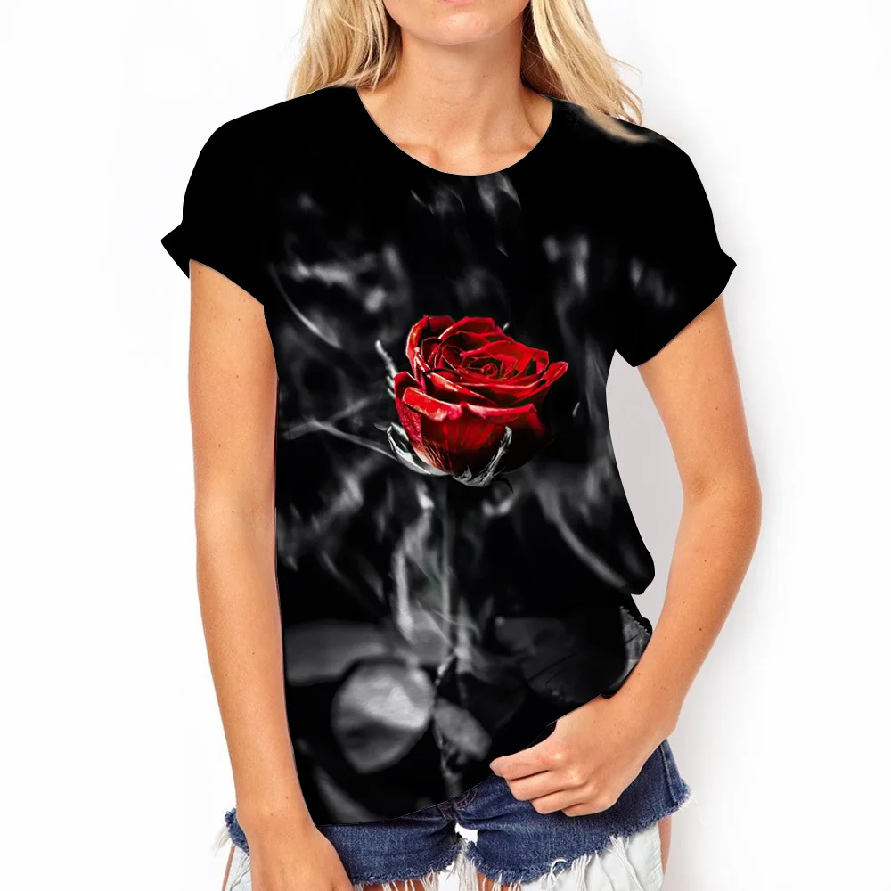 Купи 2022 New Women's T Shirt 3D Flower Print Short Sleeve Top Fashion Casual Harajuku T-shirts For Womens Clothes Y2k Tees For Girls за 132 рублей в магазине AliExpress