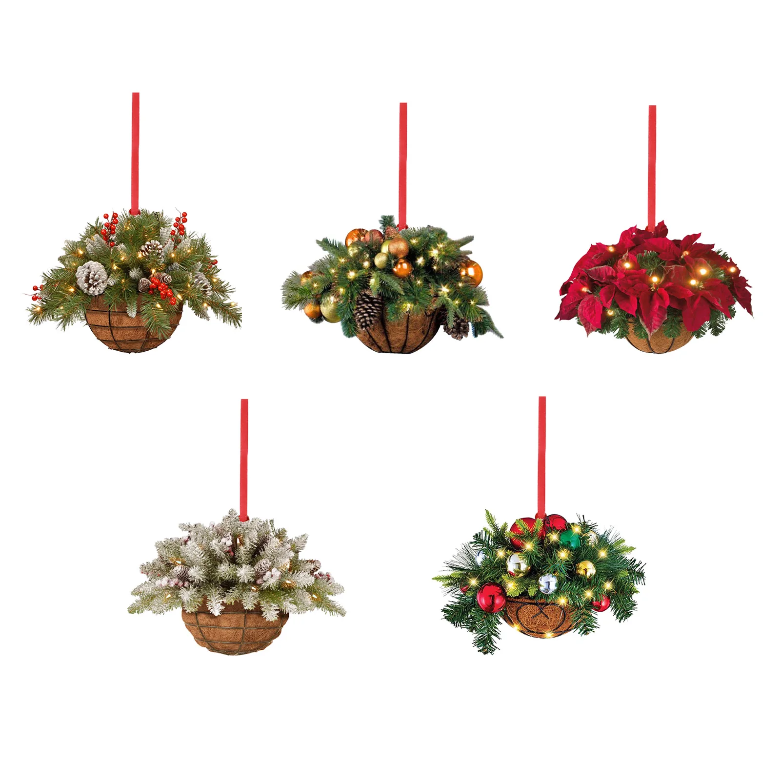 Christmas Hanging Basket Pendant Decorative Frosted Fir Berries Pine Cones Basket Hanging Gift Xmas Decor images - 6