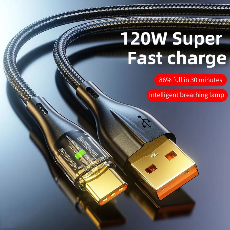 

120W Super Fast Charging USB Type C Cable Nylon Braided Phone Charger Data USB2.0 Cord For iPhone 15 Xiaomi 13 Samsung Oneplus