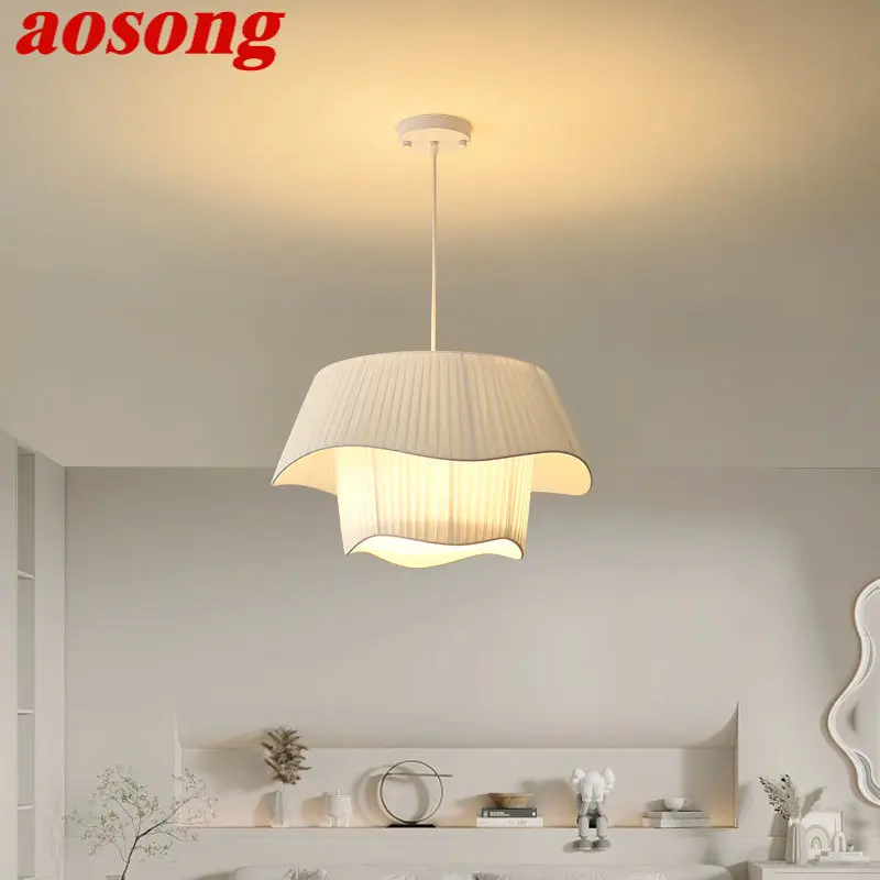 

AOSONG Nordic Pendant Light LED Modern Creativity Pleats White Hanging Lamp For Home Dining Room Bedroom Romantic Decor