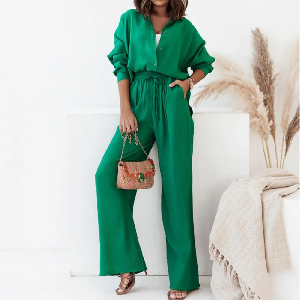 

Women's Tracksuit Two Piece Sets Loose Long Sleeve Shirt Tops and Wide Leg Pants Elegant Suits 2022 Summer Casual Female Outfits